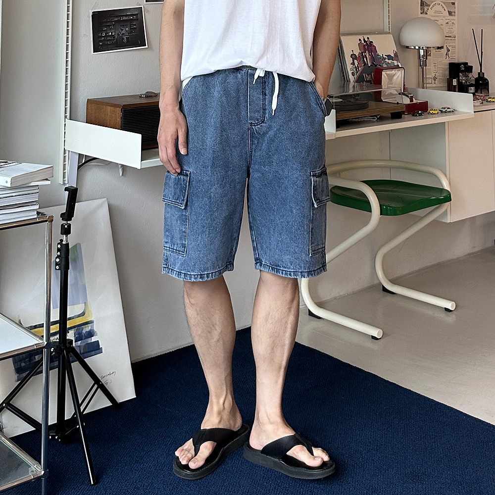 남자 카고반바지 데님 청 밴딩 남자 반바지 남성 버뮤다팬츠 - 상세 이미지 3