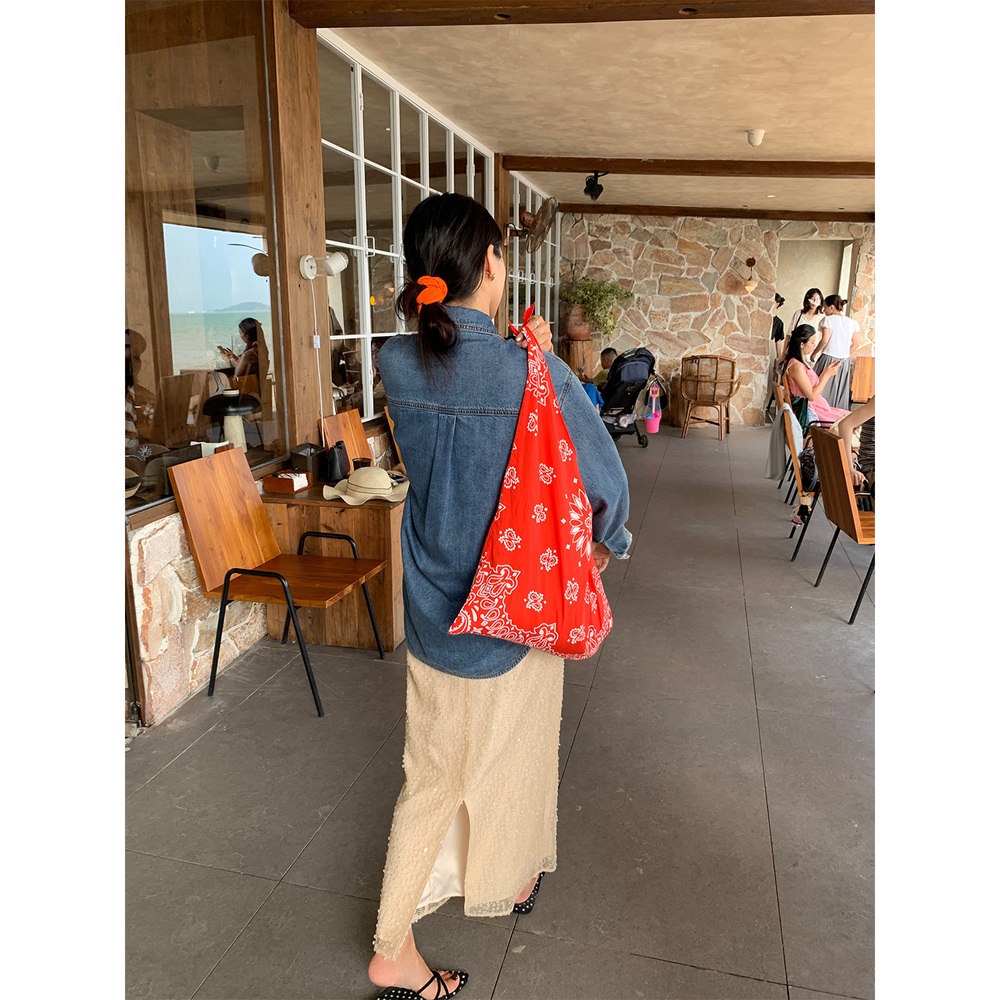 레이스포켓소매포인트 데님 셔츠 오버핏 빈티지 일본풍 유니크 스타일 디자인 봄 가을 블루 이미지 6