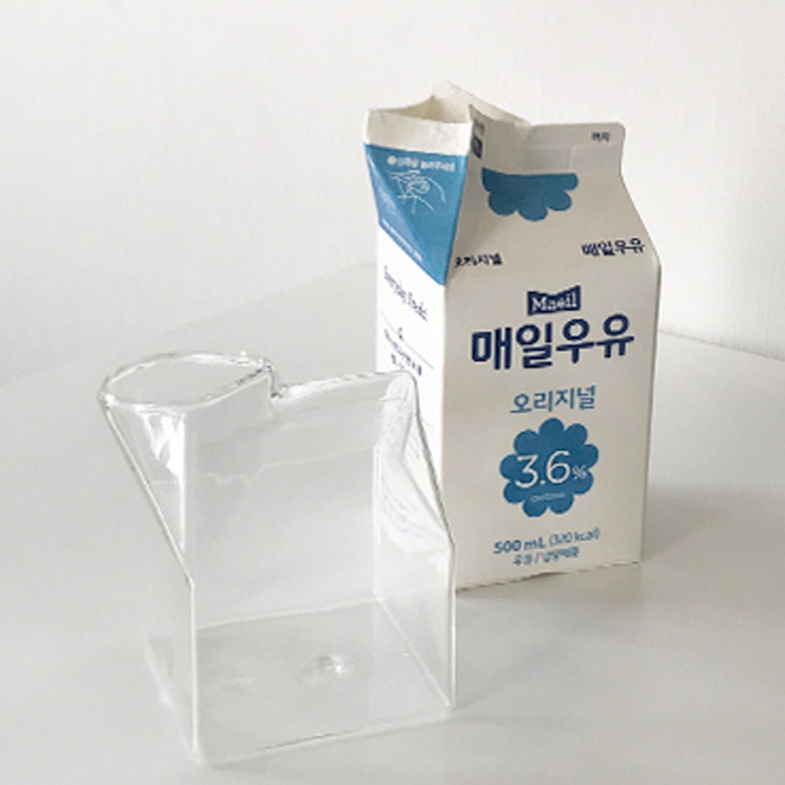 우유곽 유리컵 홈카페 밀크팩 플랫화이트 라떼 아인슈페너 우유팩 유리잔 350ml - 상세 이미지 3