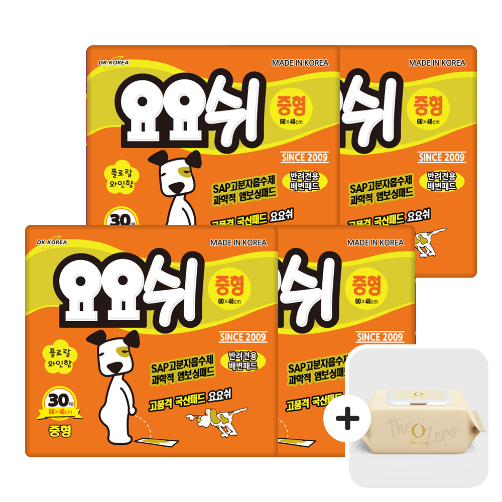 [요요쉬] 강아지 배변패드 플로럴와인향 중형, 30매입, 4개