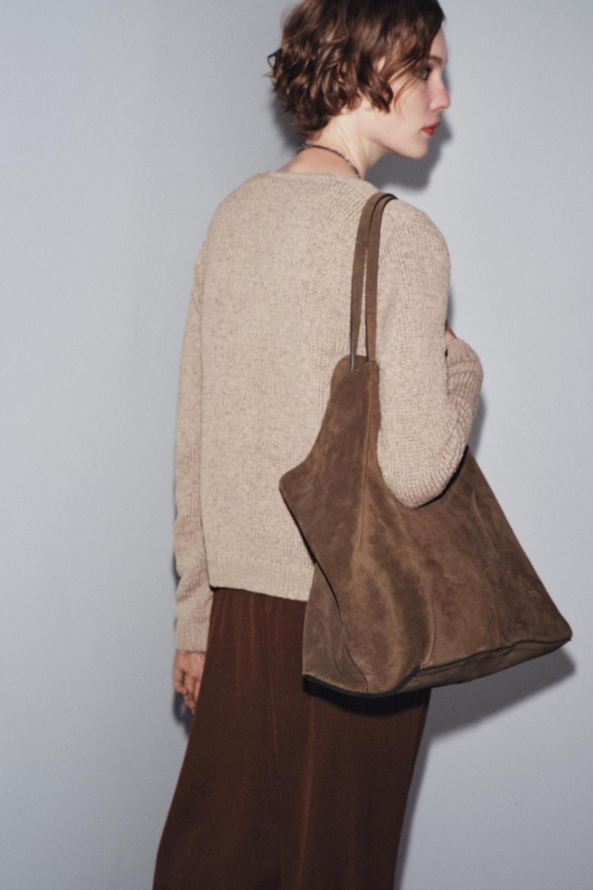 자라 스웨이드 맥시 토트백 6029/610 KHAKI GREEN - 상세 이미지 3