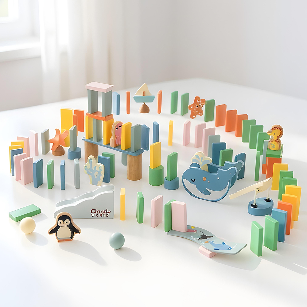 클래식월드 바다친구 원목 도미노 블록 100피스 쌓기 가베 블럭 교구
