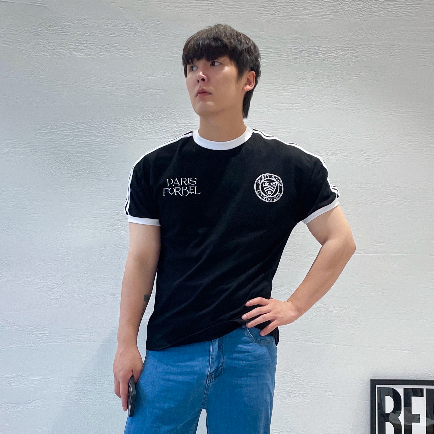 머슬핏반팔 남자링거티 어깨넓어보이는반팔 - 상품 이미지