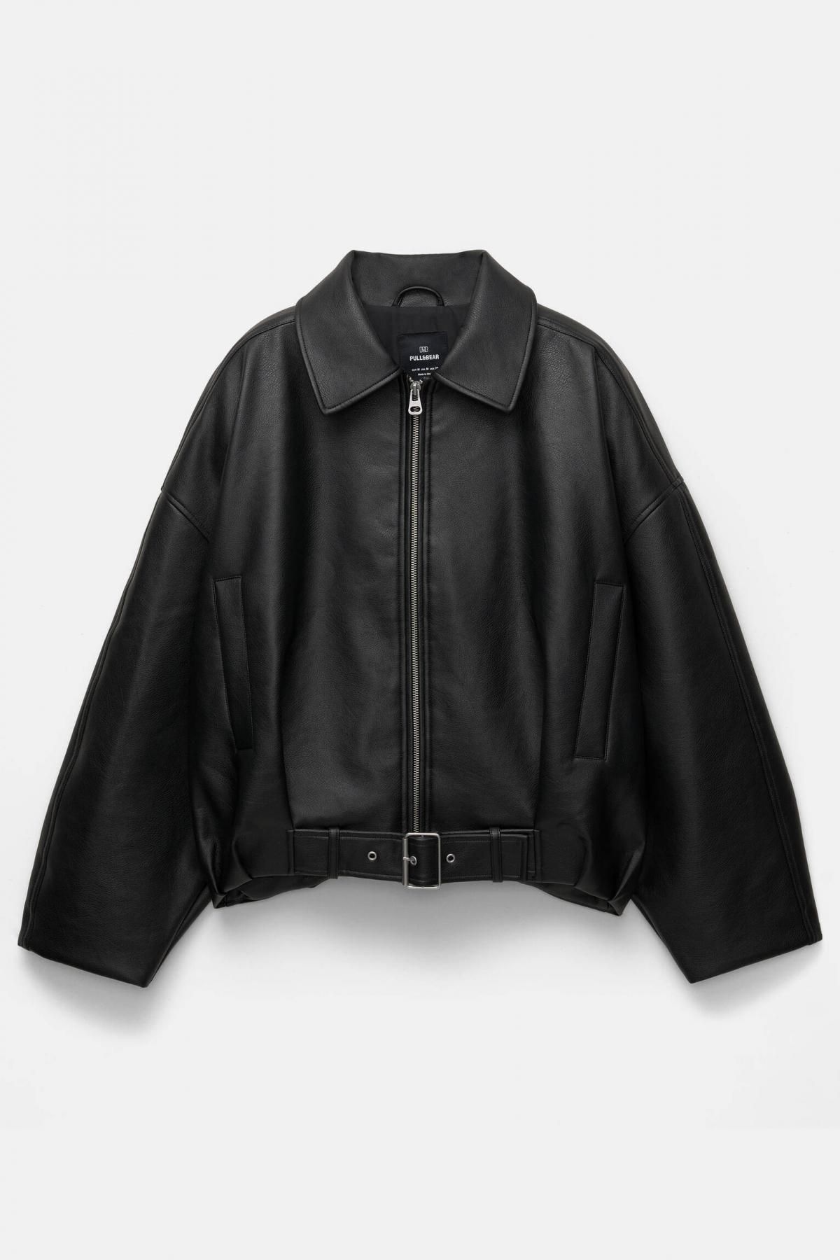 풀앤베어 오버핏 테크니컬 페이크레더 봄버 자켓 7700/317 BLACK - 메인 이미지