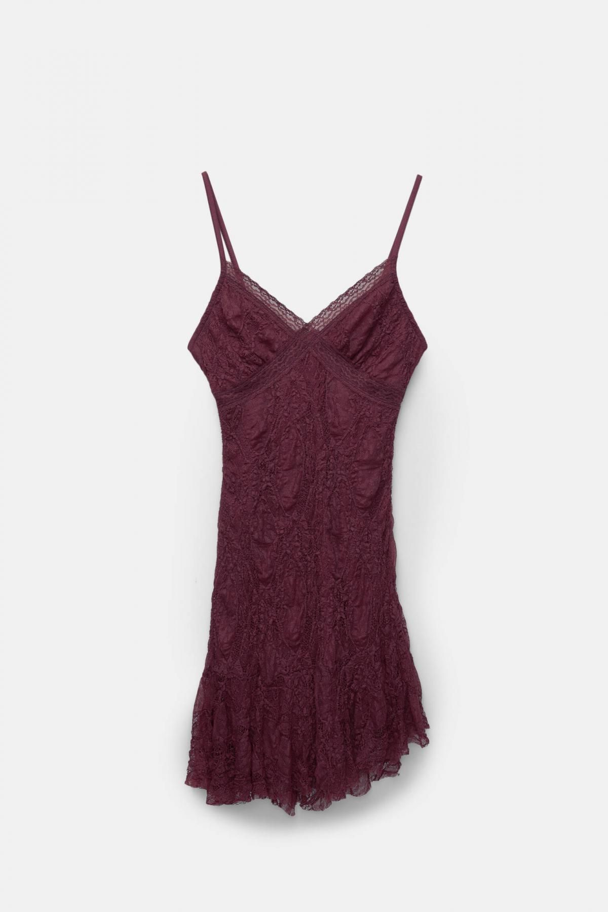 풀앤베어 버건디 레이스 슬립 비대칭 스트랩 미니 원피스 7394/347 BURGUNDY - 상품 이미지