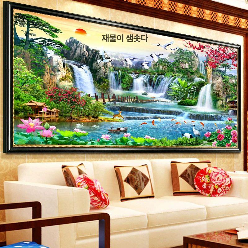 보석십자수 폭포 풍경 키트 인테리어 대형 선물사이즈 비정형 다이아몬드 큐브 180x90cm - 상세 이미지 4