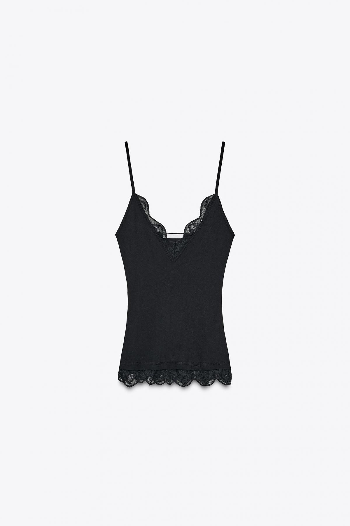 자라 블랙 레이스 브이넥 스트랩 캐미솔 탑 5644/826 BLACK - 메인 이미지