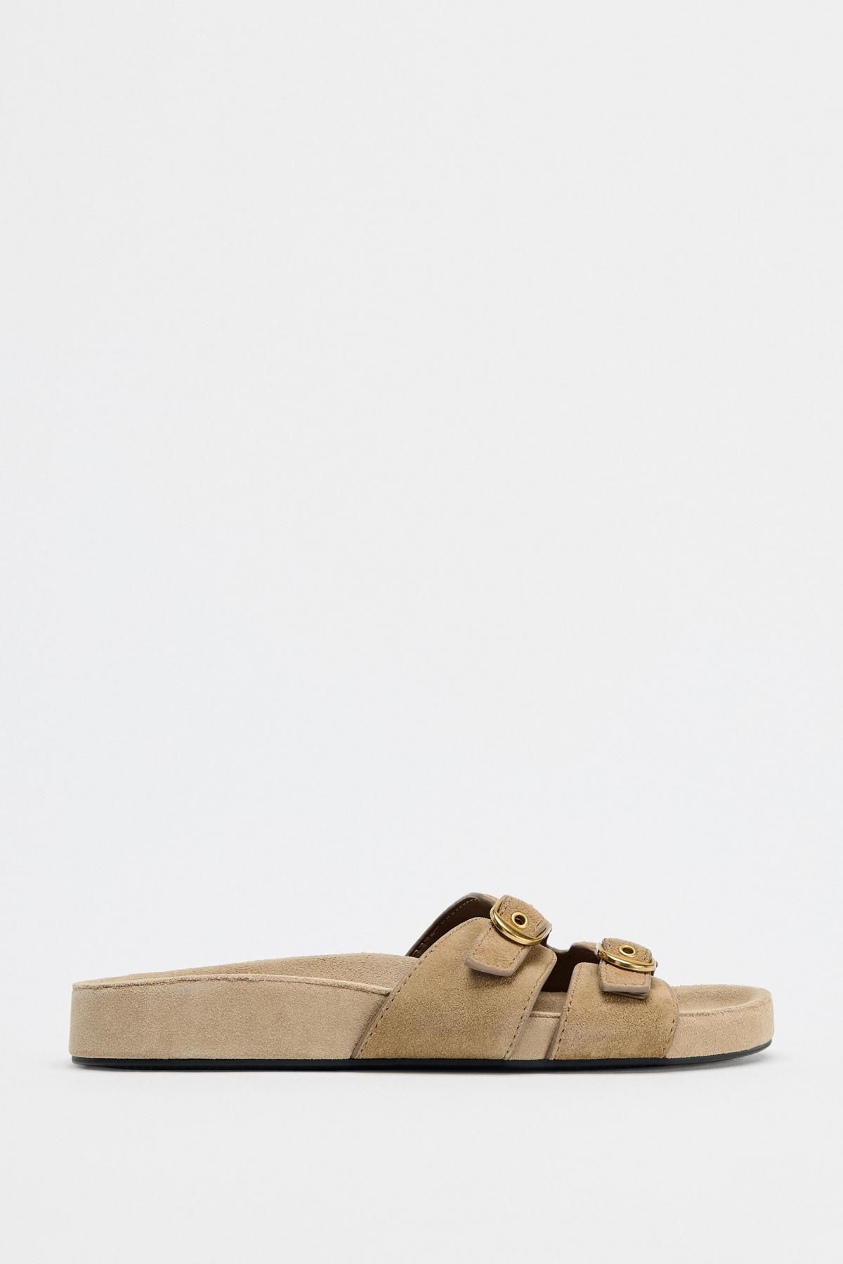 자라 내추럴 스플릿 스웨이드 더블 버클 스트랩 샌들 1625/610 BEIGE - 메인 이미지