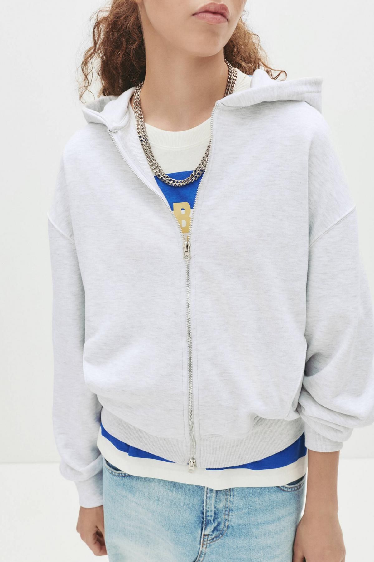 풀앤베어 오버사이즈 집업 후드티 라이트그레이 3594/358 GREY MARL - 상세 이미지 4