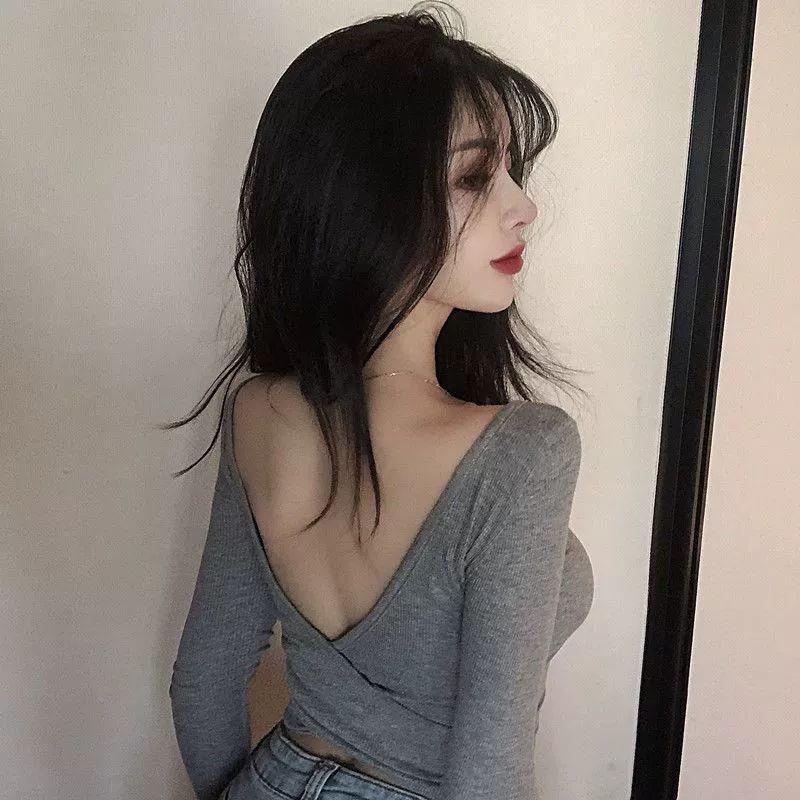 여름 브이넥 캐주얼 반팔 긴팔 파티룩 클럽 블랙 S - 상세 이미지 3