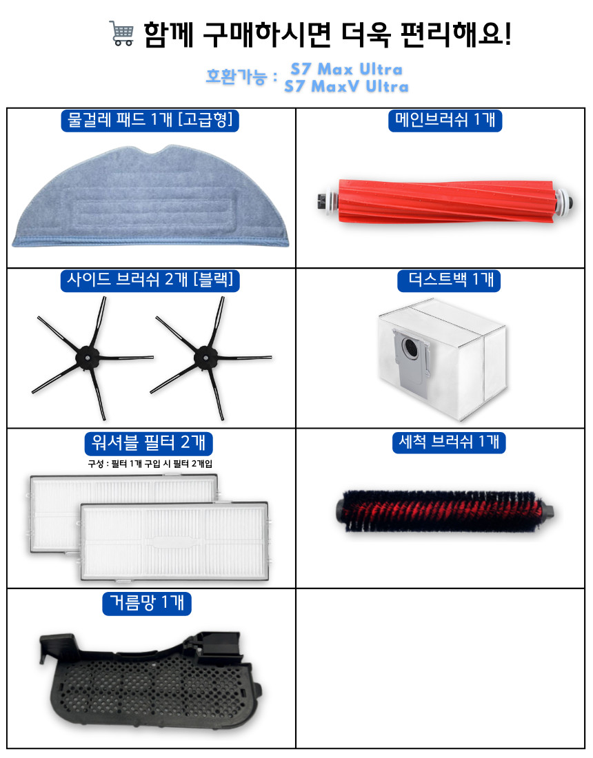 [호환] 로보락 S7 Max Ultra 소모품 워터필터 물걸레 6개월 세트