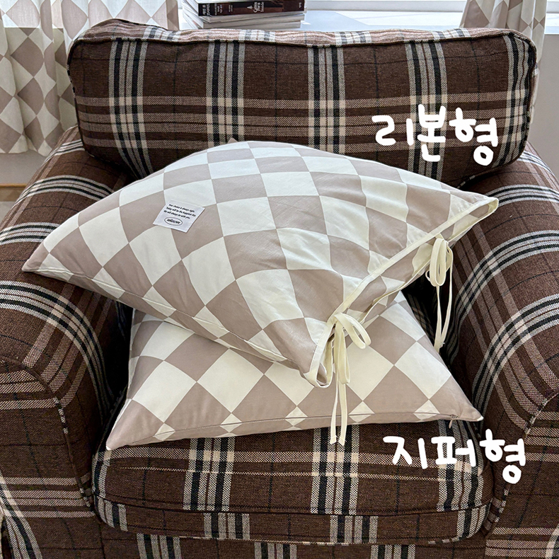 코코 체커보드 쿠션커버 쇼파 침실 아이방 책상 원룸 카페 방석 블루 40X40 - 상세 이미지 2