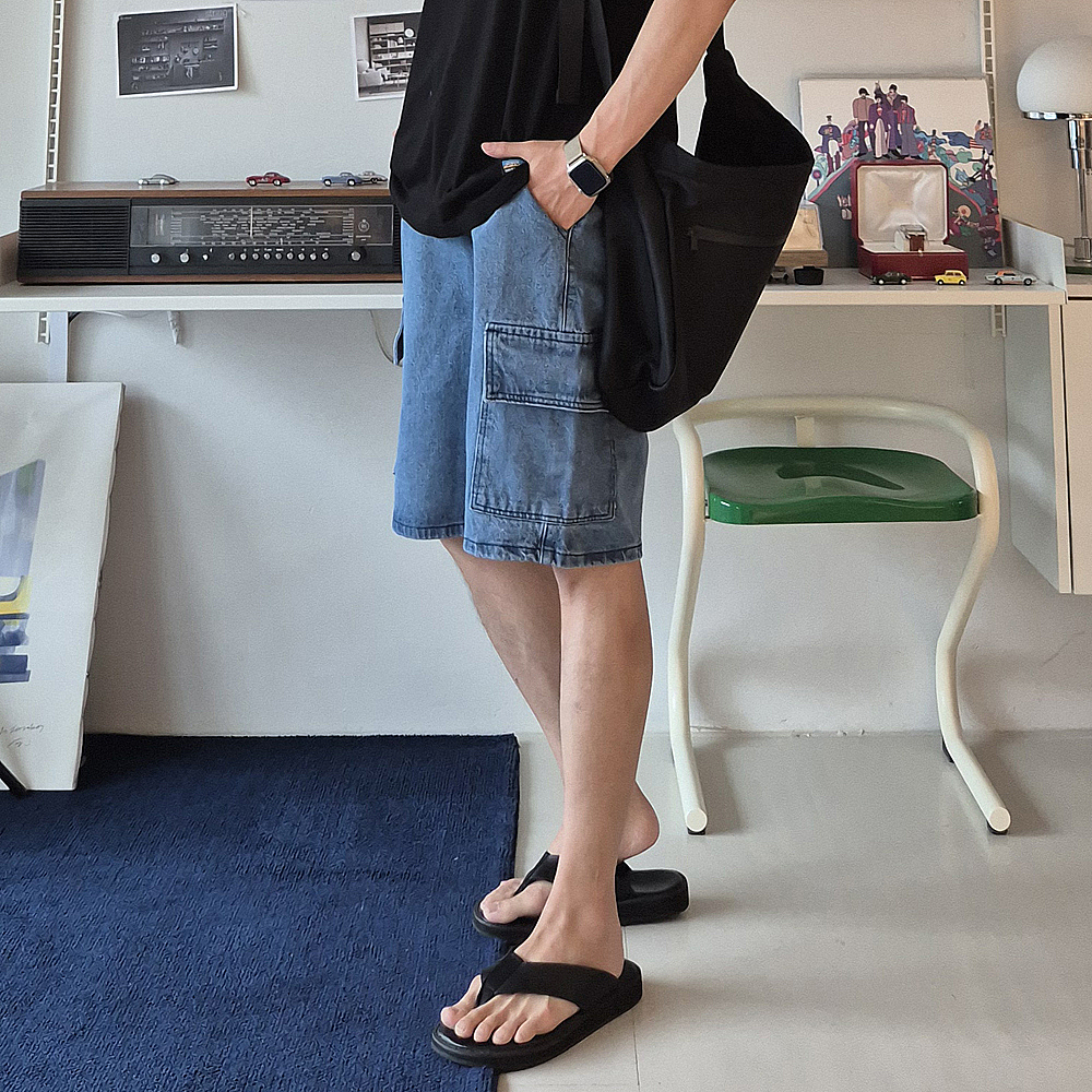 남자 카고반바지 데님 청 밴딩 남자 반바지 남성 버뮤다팬츠 - 상세 이미지 2