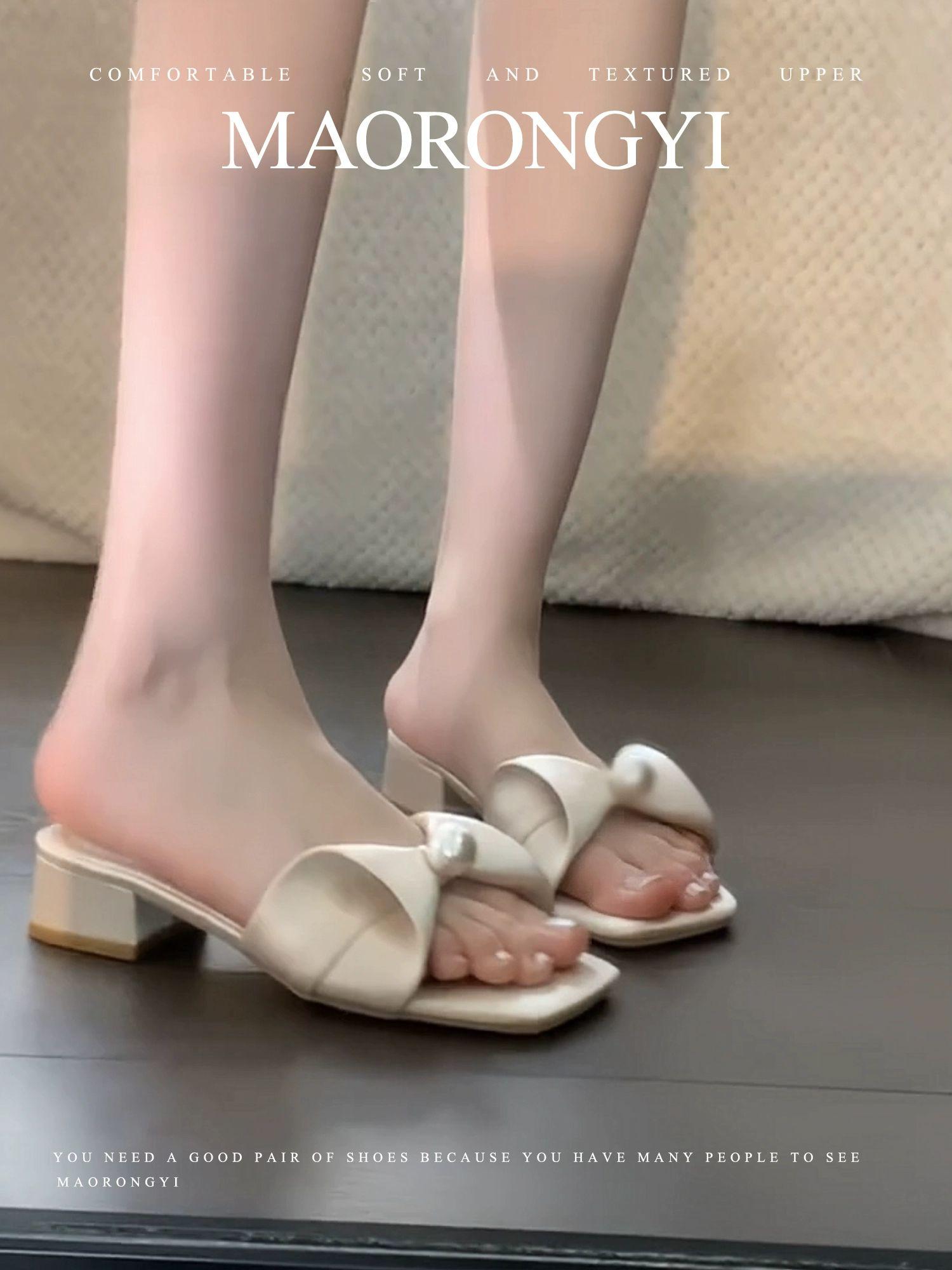 진주 패션 왕리본슬리퍼 캐릭터 회사 발편한 이쁜 사무실 살구색 슬리퍼 굽 높이 3cm 35 - 상세 이미지 3