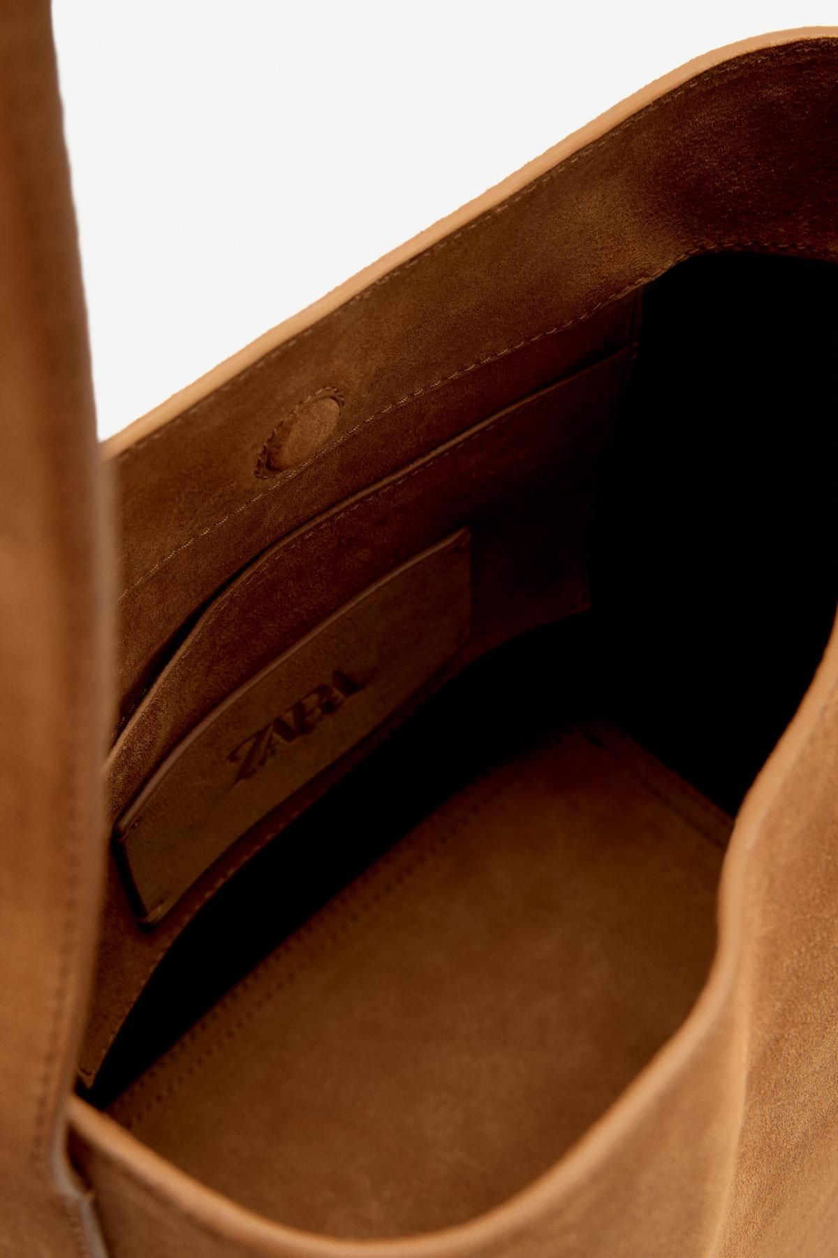 자라 스웨이드 쇼퍼백 버킷백 6150/610 DARK TAN 이미지 6