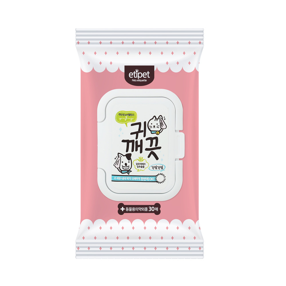에티펫 강아지물티슈 귀 깨끗 티슈 30매, 1팩 - 상품 이미지