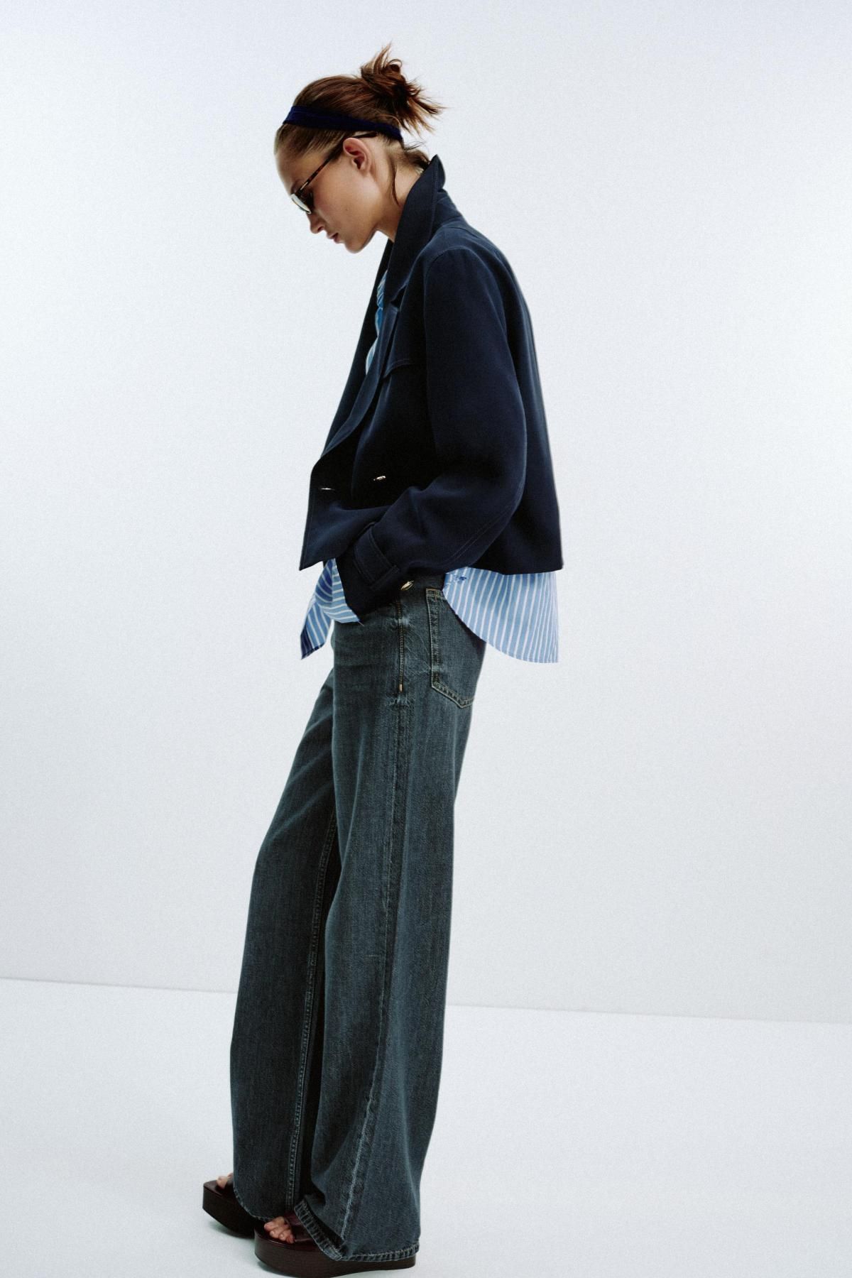 자라 테일러드 더블브레스트 크롭 재킷 3588/885 NAVY BLUE - 상세 이미지 4