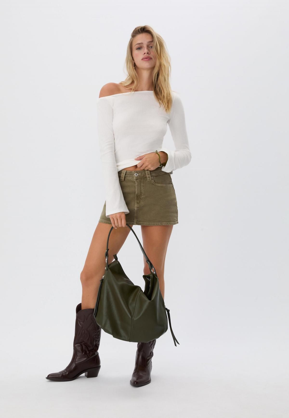 스트라디바리우스 베이직 소프트 레더 숄더백 지퍼 3544/901 OLIVE GREEN - 상세 이미지 5
