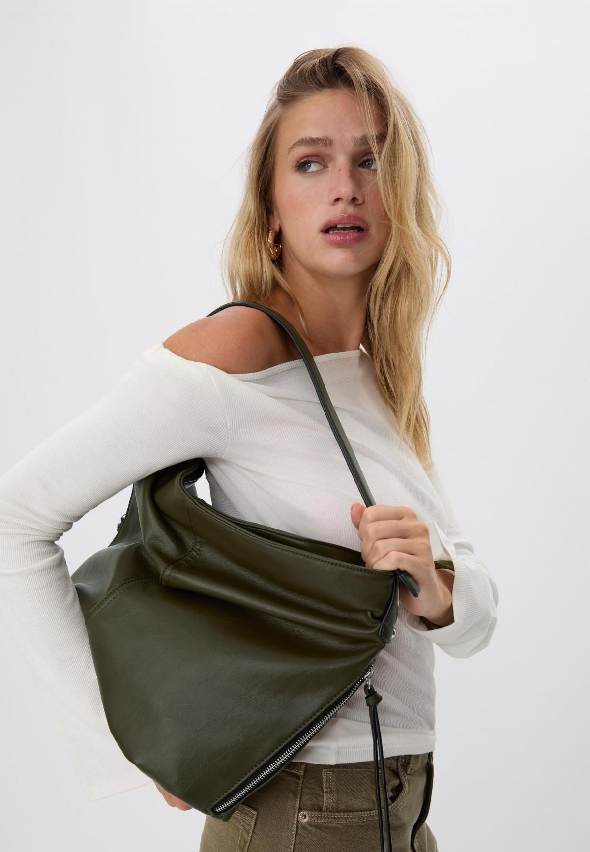 스트라디바리우스 베이직 소프트 레더 숄더백 지퍼 3544/901 OLIVE GREEN - 상세 이미지 4