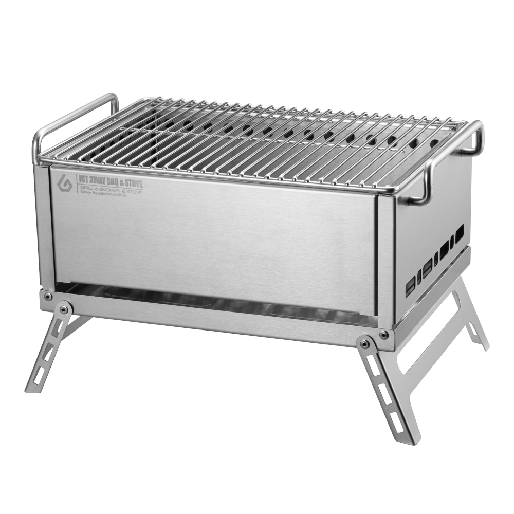 꾸버스 IGT 3WAY 화로대 훈제박스 SET 캠핑 바베큐그릴 접이식 휴대용 이중연소 불멍