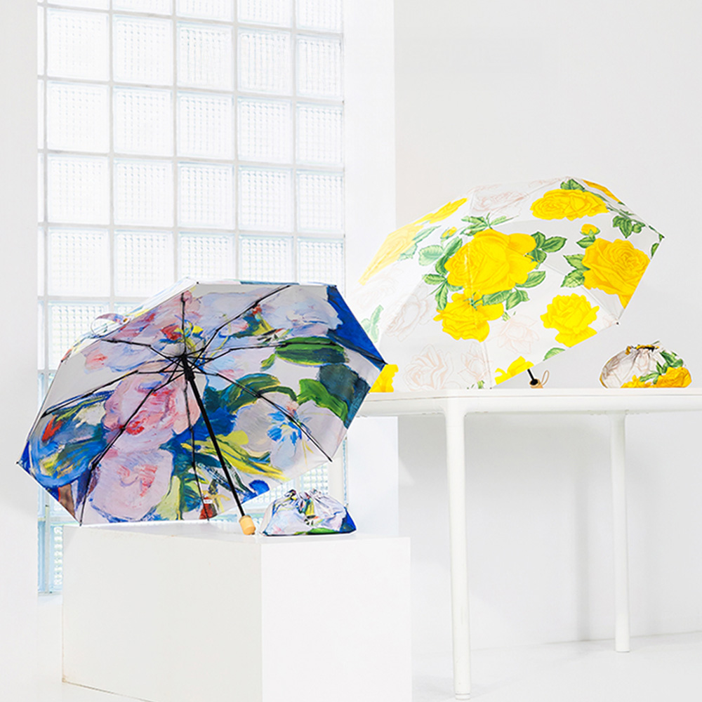 메종아르떼 양우산 스카이블루 꽃무늬 2겹원단 자외선차단 미니 우산겸용 우양산 열차단