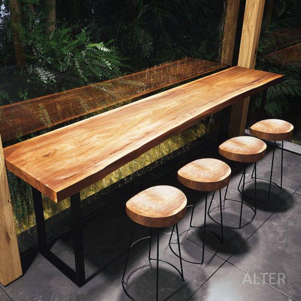 카페 바테이블 원목 홈바 우드슬랩 긴 식탁 다이닝 140x45x105cm - 상세 이미지 3
