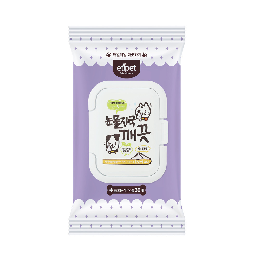 에티펫 강아지물티슈 눈물자국 깨끗 티슈 30매, 1팩