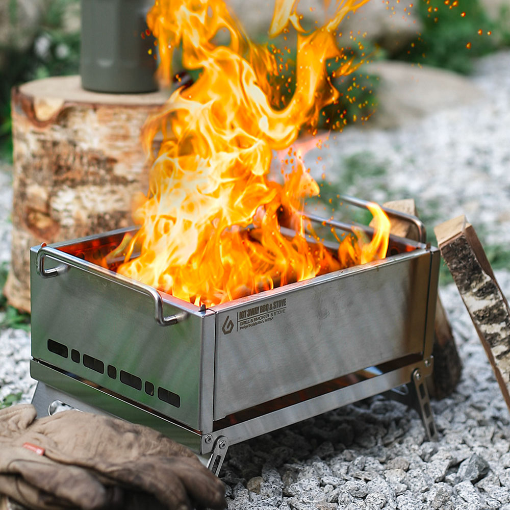 꾸버스 IGT 3WAY 화로대 훈제박스 SET 캠핑 바베큐그릴 접이식 휴대용 이중연소 불멍