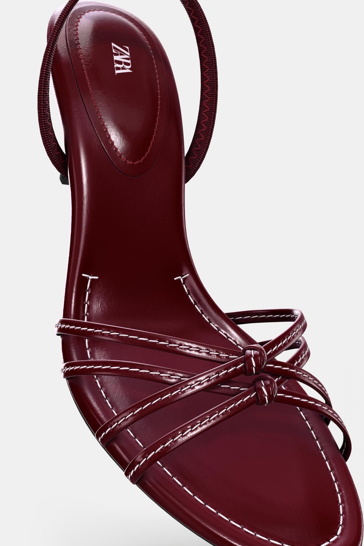 자라 트렌디 스티치 스트랩 스틸레토 힐 샌들 2302/610 BURGUNDY RED - 상세 이미지 5