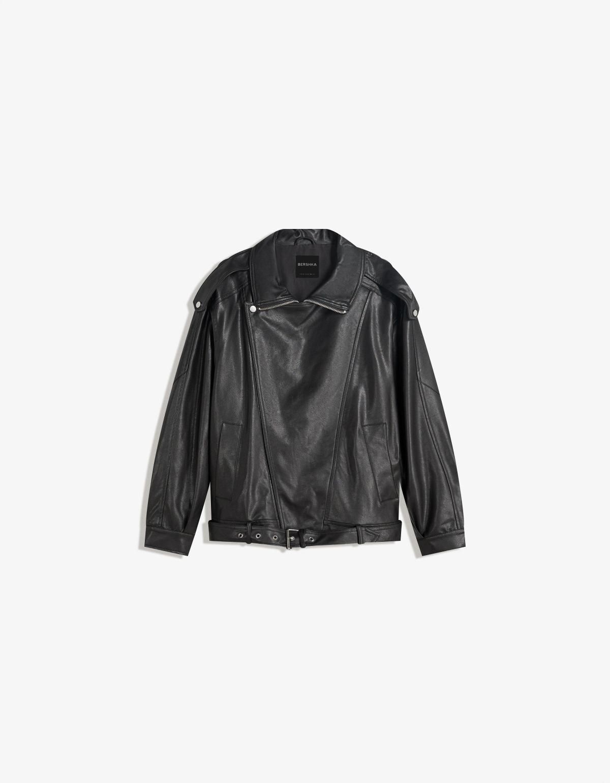 버쉬카 테크니컬 벨티드 페이크레더 재킷 6630/677 BLACK - 상품 이미지