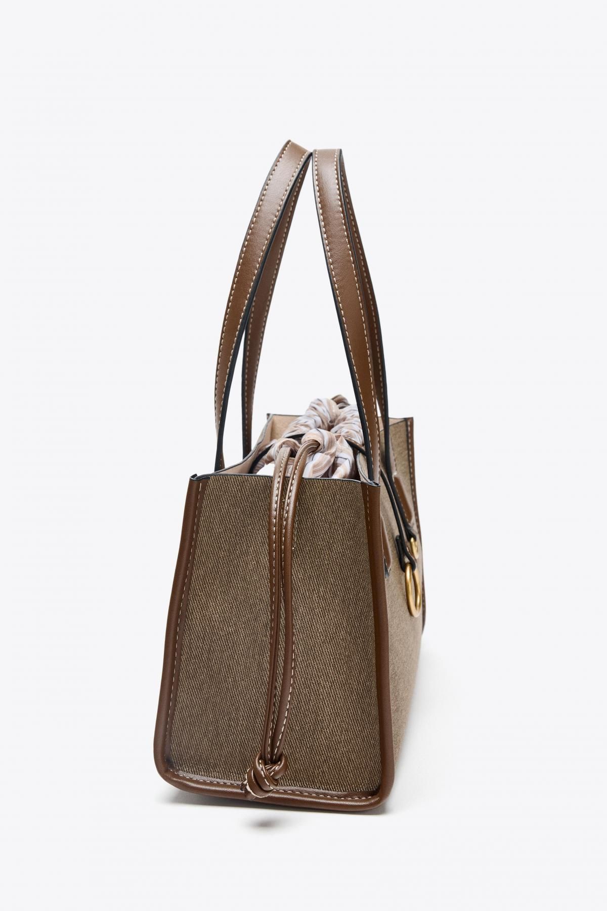 자라 베이직 토트백 위빙 더블핸들 스트랩 디테일 6272/610 TAUPE GREY - 상세 이미지 5