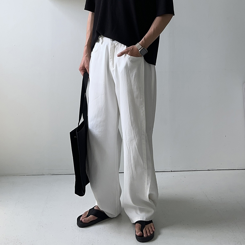 남자 면바지 남성 바지 밴딩 흰색 팬츠 남자 와이드팬츠 - 상품 이미지