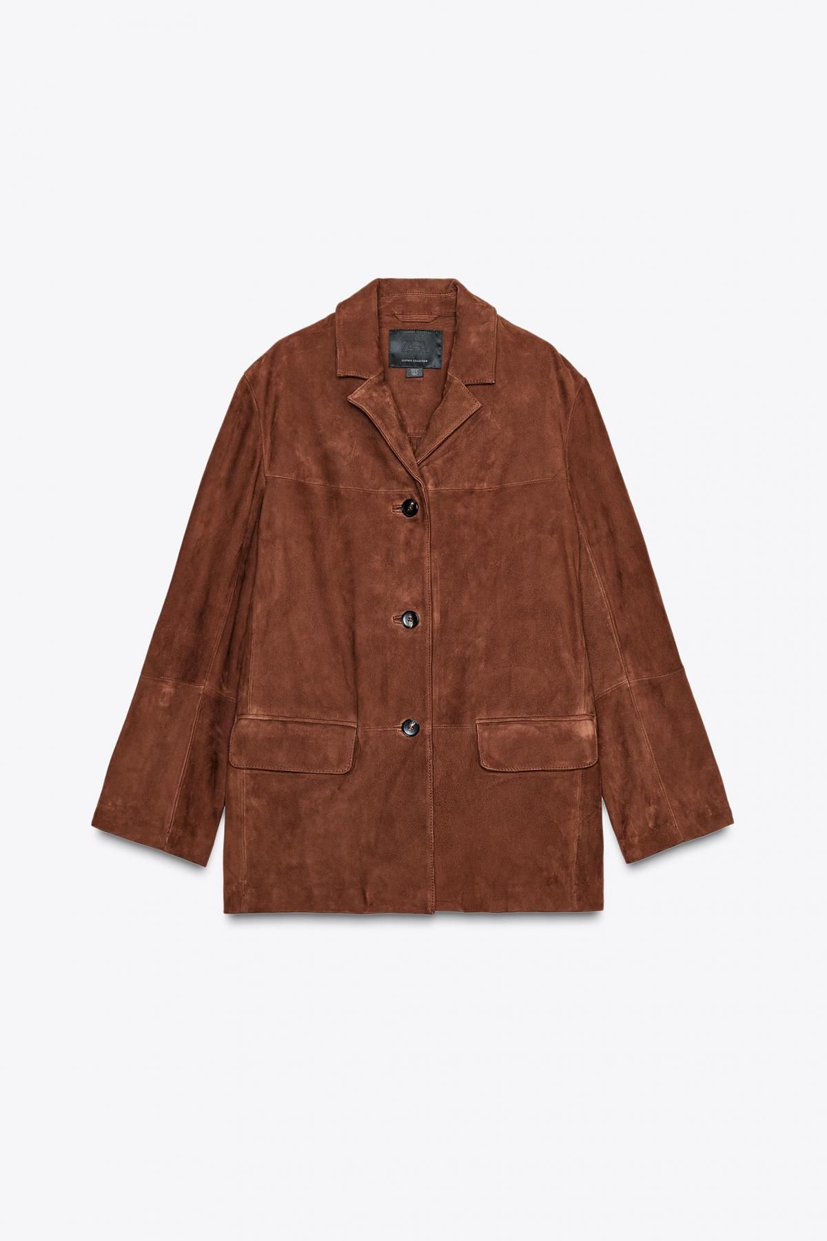 자라 프리미엄 오버사이즈 스웨이드 레더 블레이저 1966/244 BROWN - 메인 이미지