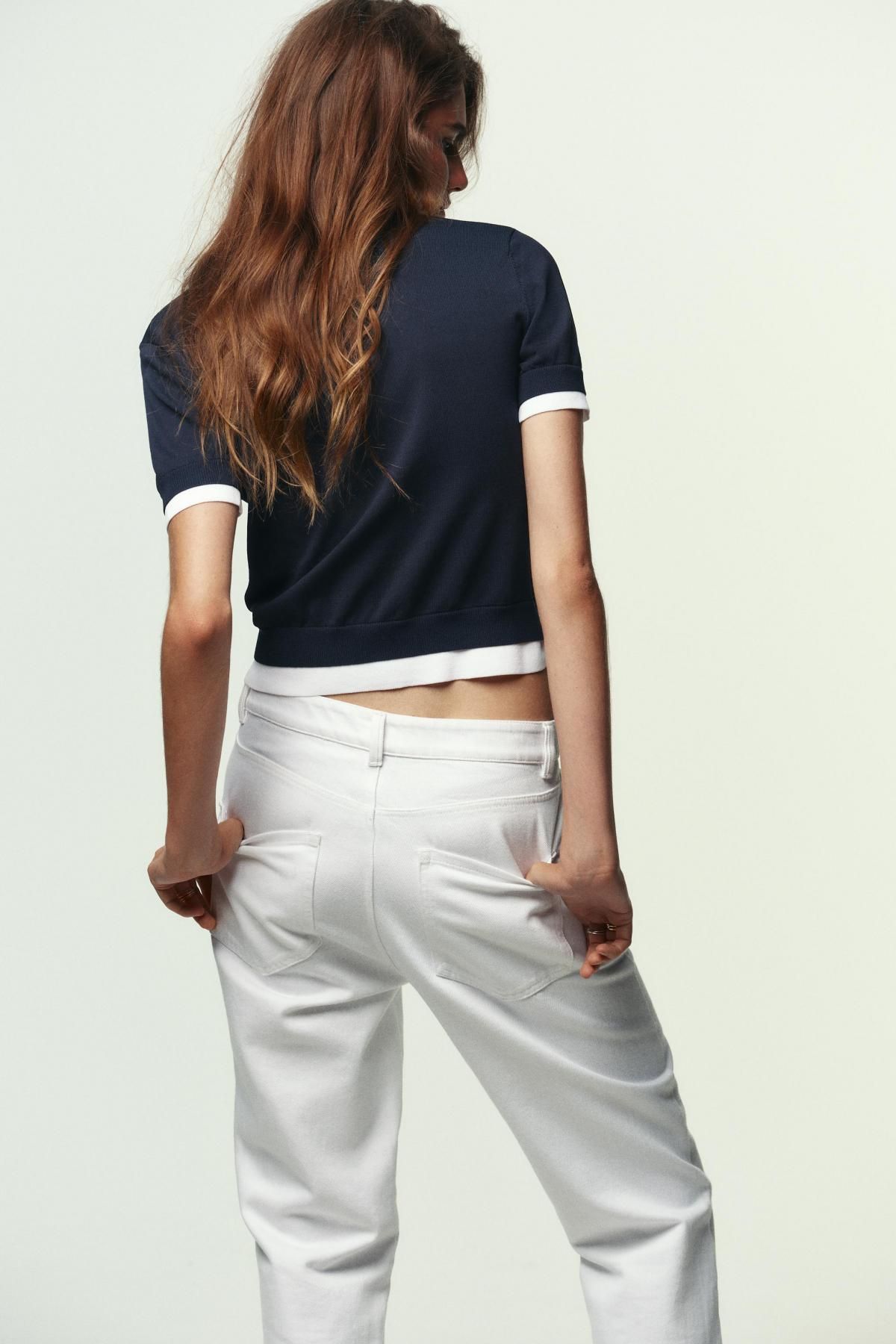 자라 브이넥 더블레이어 트림 반팔 가디건 3581/012 NAVY BLUE - 상세 이미지 4