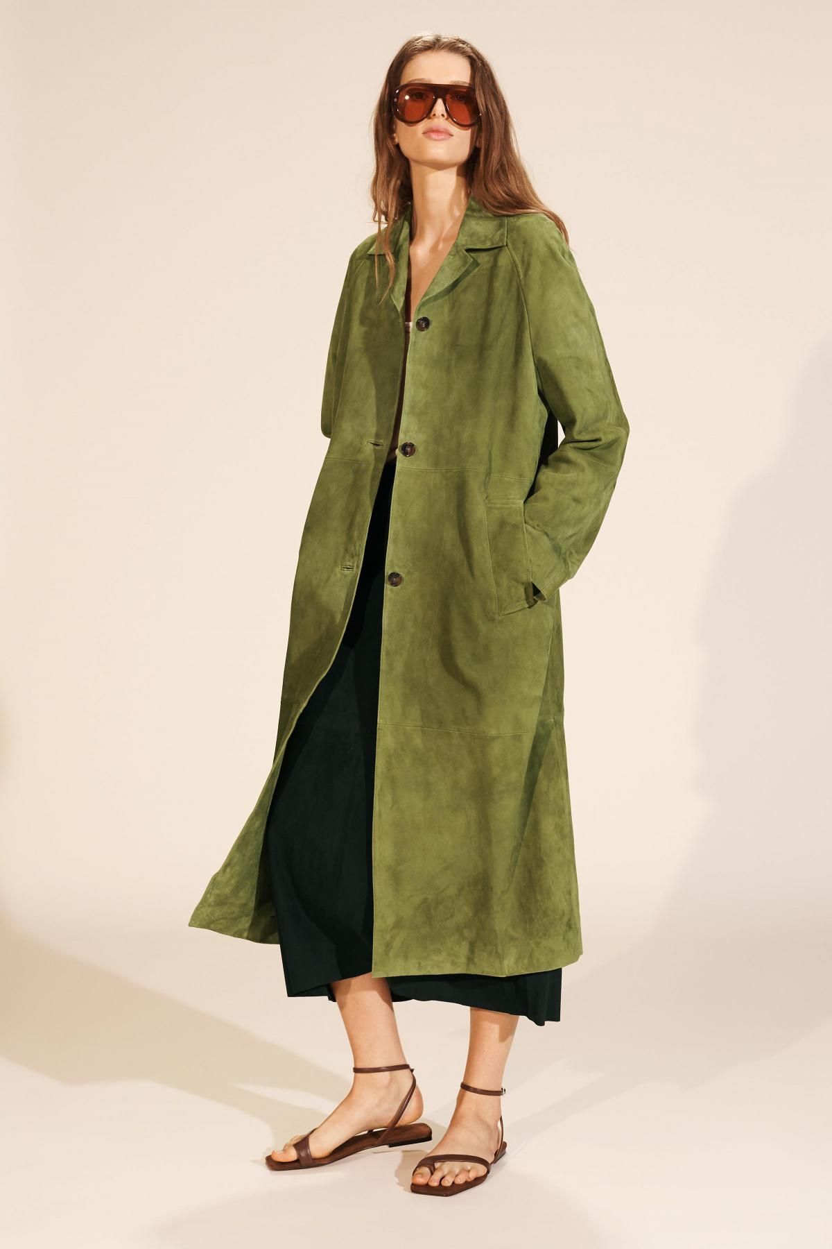 자라 프리미엄 스웨이드 레더 롱코트 한정판 0247/901 LIGHT GREEN - 상세 이미지 2