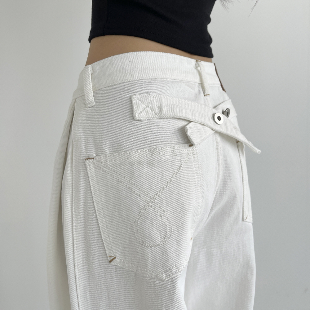 여성와이드팬츠 사이드핀턱 밑단스냅단추 봄 가을 면바지 블랙 화이트 투웨이 비죠 와이드팬츠 - 상세 이미지 5