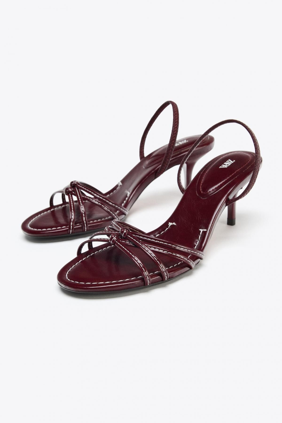 자라 트렌디 스티치 스트랩 스틸레토 힐 샌들 2302/610 BURGUNDY RED - 상세 이미지 2