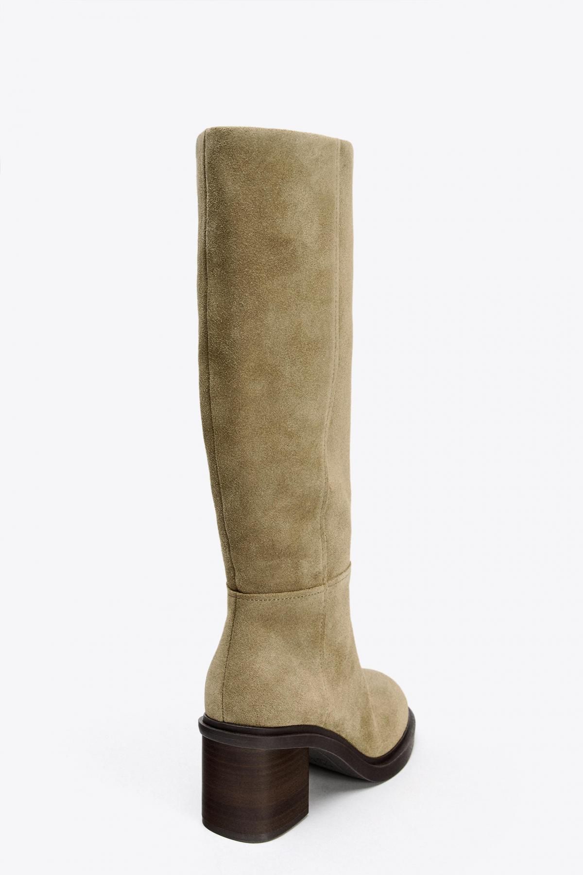 자라 프리미엄 스웨이드 스티치 블록힐 롱부츠 3029/510 TAUPE GREY - 상세 이미지 4