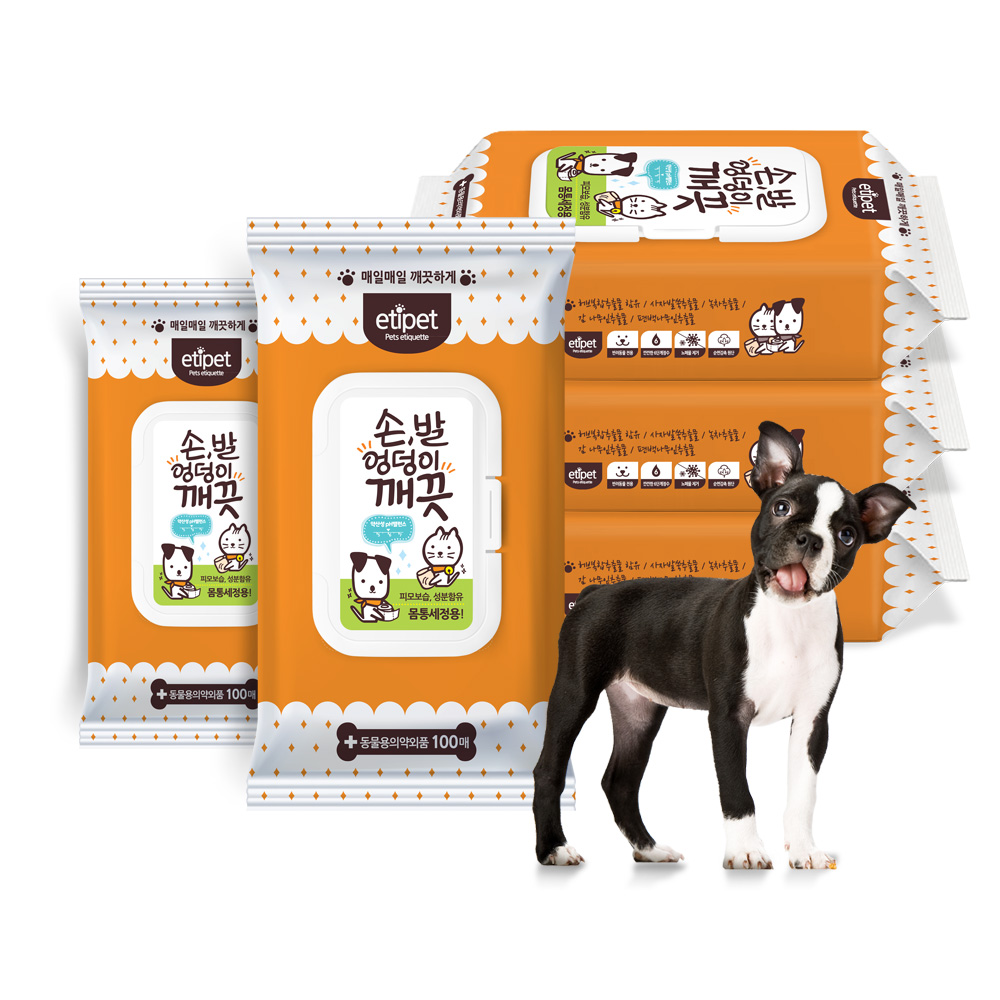 [1박스] 에티펫 강아지물티슈 손발엉덩이 깨끗 도톰한 티슈 100매, 10팩 이미지 3