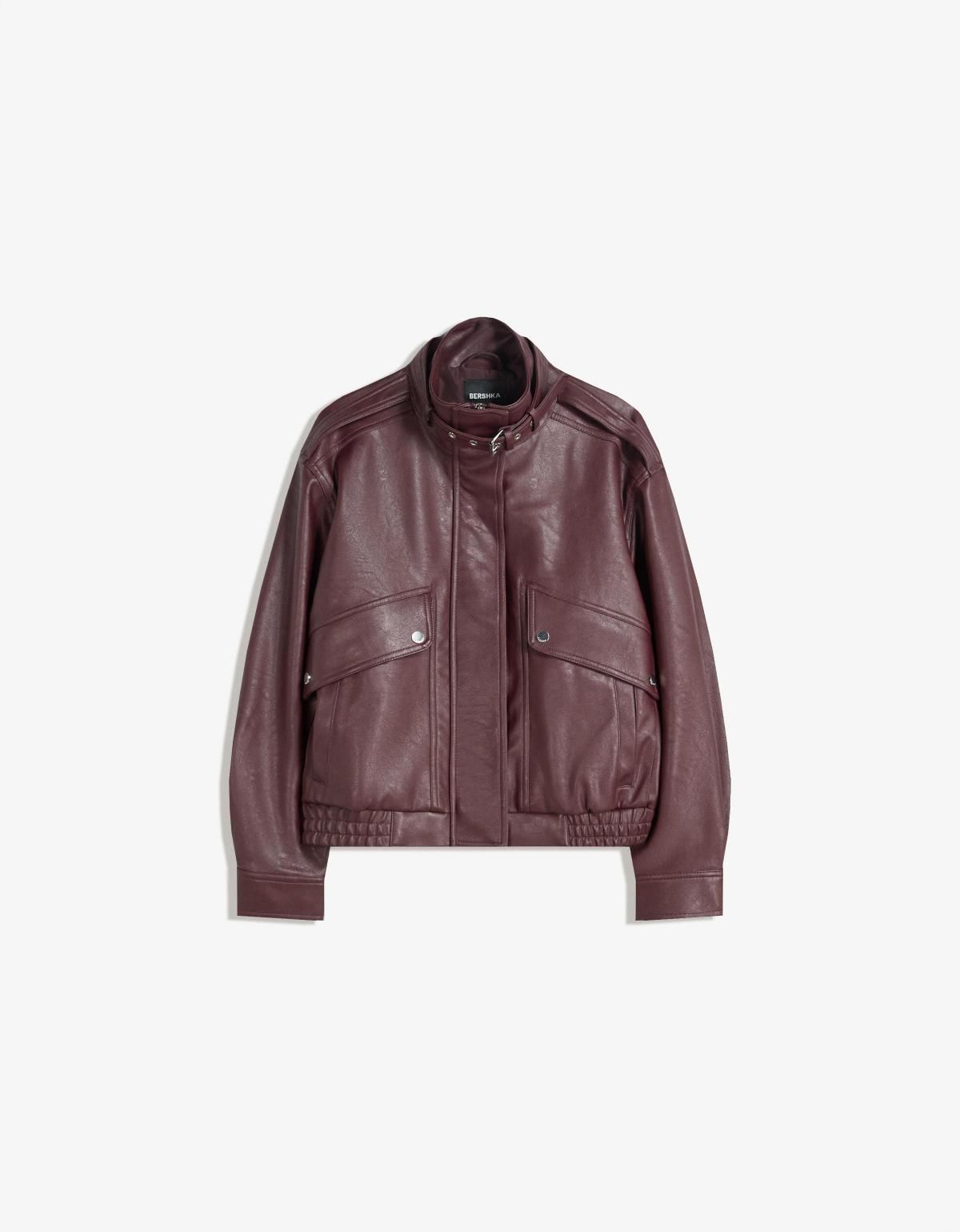 버쉬카 테크니컬 페이크 레더 포켓 집업 재킷 6628/677 BURGUNDY - 상품 이미지
