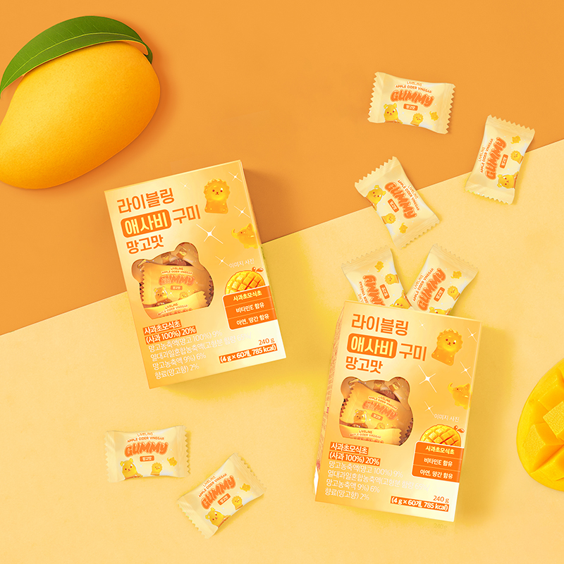 라이블링 애플쏙 구미 망고맛 사과초모식초 애사비젤리 1박스 4g x 60개 제품 이미지