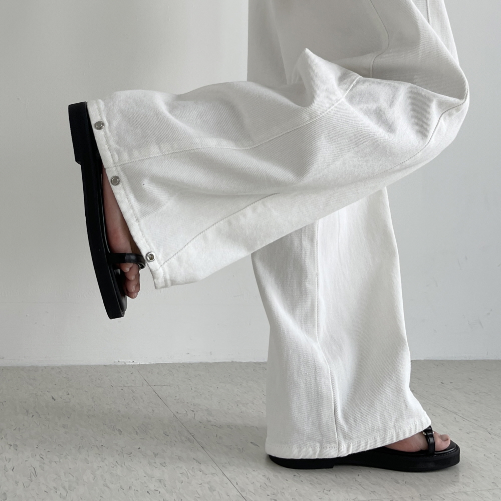 여성와이드팬츠 사이드핀턱 밑단스냅단추 봄 가을 면바지 블랙 화이트 투웨이 비죠 와이드팬츠 - 상세 이미지 4