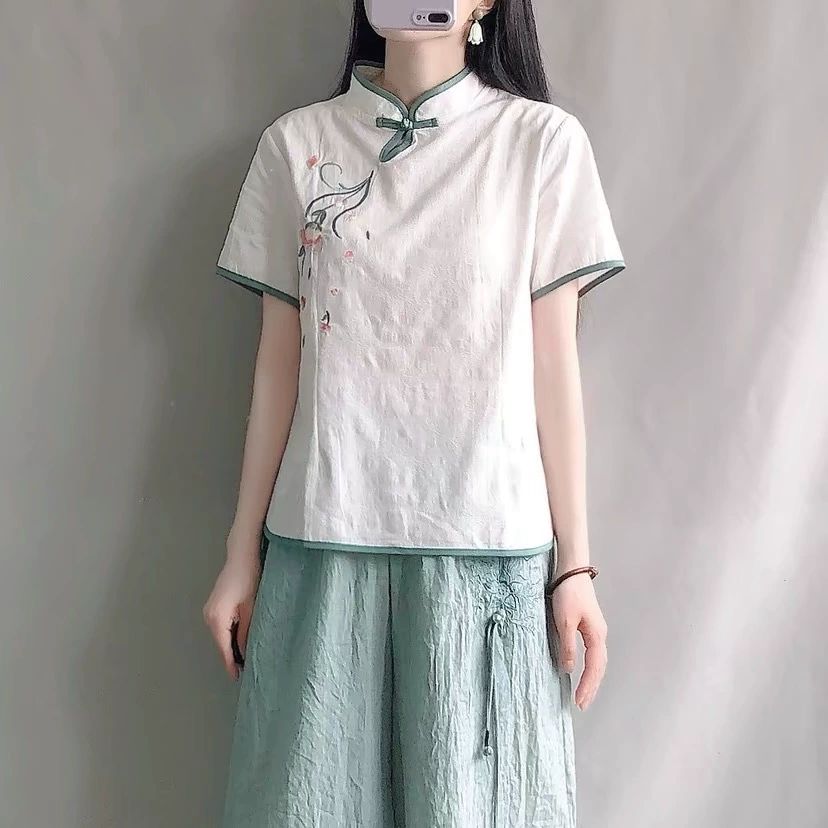 다도 상의 빅사이즈 긴팔 치파오형 트렌디 명상복 민소매 화이트 M 추천 40.0-50.0kg - 상세 이미지 3