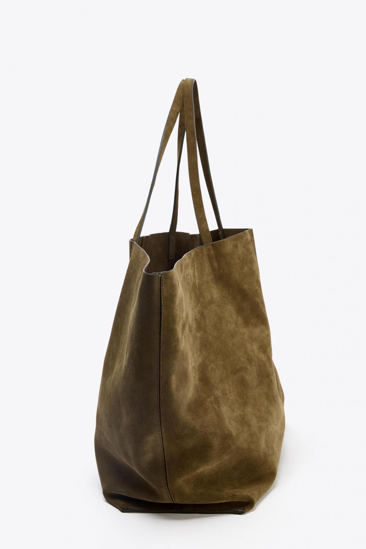 자라 스웨이드 맥시 토트백 6029/610 KHAKI GREEN - 상세 이미지 5