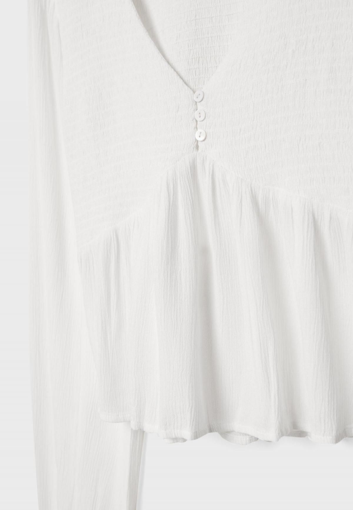 스트라디바리우스 루즈핏 브이넥 스모크 밑단 블라우스 6067/747 WHITE - 상세 이미지 3