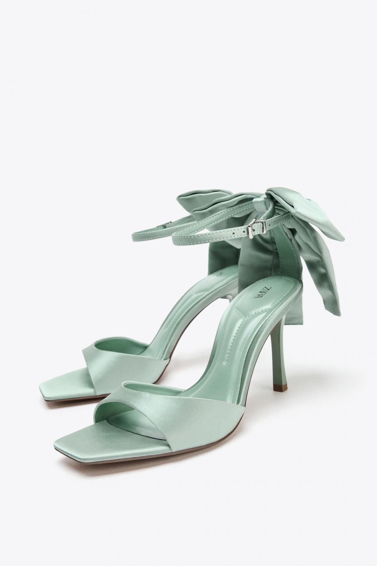 자라 새틴 스트랩 맥시 리본 하이힐 샌들 2354/610 SEA GREEN - 상세 이미지 4