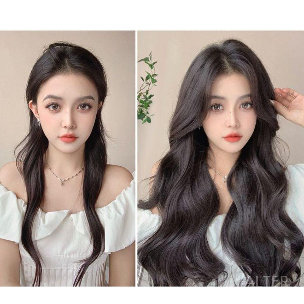 인모 헤어피스 여자 부분 가발 웨이브 똑딱이 긴머리 50cm 5개입 검은 브라운 - 상세 이미지 4
