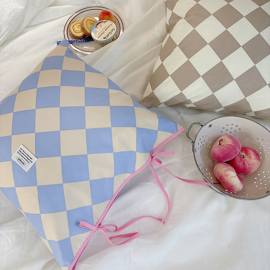 코코 체커보드 쿠션커버 쇼파 침실 아이방 책상 원룸 카페 방석 블루 40X40