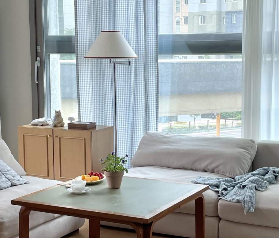 바이아미 멜란 체크 아이방 커튼 가로153x세로150