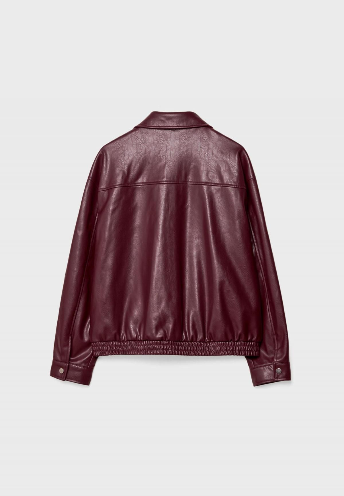 스트라디바리우스 버건디 오버핏 페이크레더 집업 재킷 5631/587 BURGUNDY - 상세 이미지 2